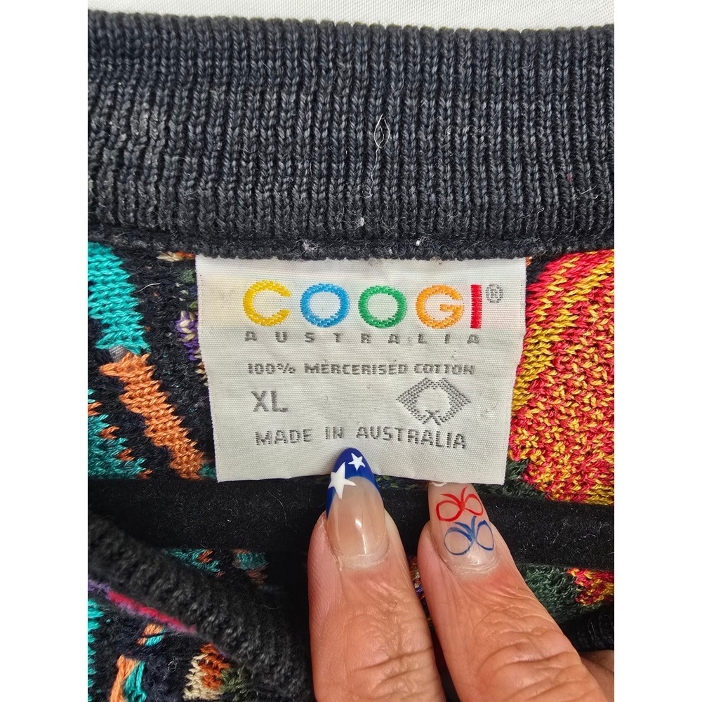 Coogi Australia Vintage 3D Knit Multi-Color Cotton Sweater Mens XL Made in AU - Picture 6 of 7
